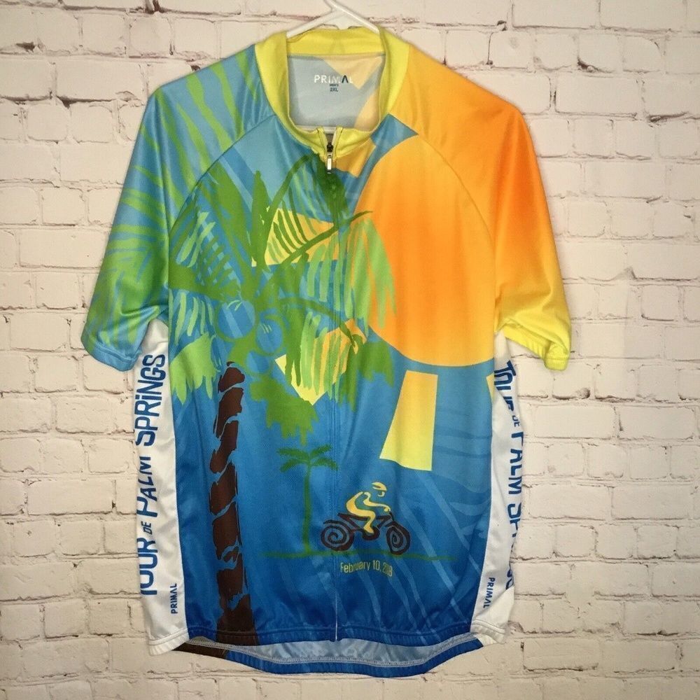 Primal Men’s Tour‎ de Palm Springs Full Zip Short Sleeve Cycling Jersey Size 2XL